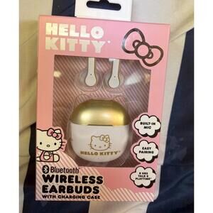 Sanrio Hello Kitty Bluetooth Wireless Earbuds w/ Charging Case NIB Gold/White